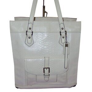 Coach 2014 Charlie Embossed Python Leather Large Tote Bag in Chalk White